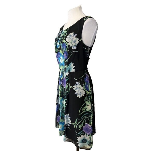 Connected Dress 12 Black Floral Washable Sleeveless Stretch Sheath Career Summer - Picture 6 of 10